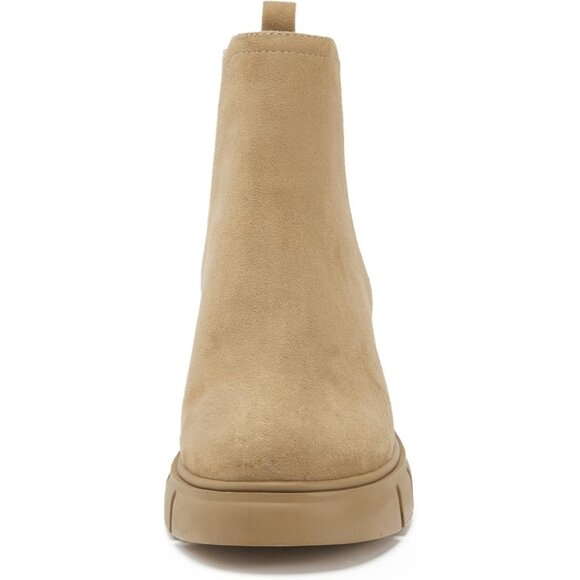 Women's Tan Suede Chelsea Boot Elastic Chunky Block Heel Platform Lug Sole Ankle - Picture 3 of 7